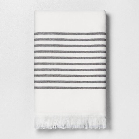 Core Stripe Bath Towel - Hearth & Hand Magnolia - Railroad Gray, Sour Cream 2020 - Picture 1 of 5